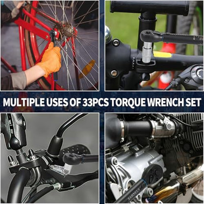 1/4-Inch Drive Click Torque Wrench Set, 33Pcs Bike Torque Wrench Set (20-240IN.LB/2.3-27.1Nm),Inch Pound Click Torque Wrench with Bit Sockets, 3/8 Adapter, Bicycle Tool Kit - size: 1/4'' DR., style: 20-240IN.LB 33pcs(Blue)