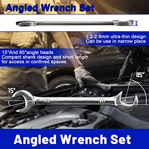 SPEEDWOX Mini Double Open End Wrench Set Metric 4mm-11mm 10pcs Super-Thin Angle Head Spanner with Storage Pouch for Assembling Furniture Small Equipment Silver GDOMW10-1394 - size: Double Open End Metric 10-Piece