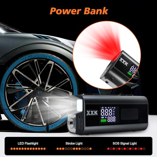 160PSI Tire Inflator Portable 2000A Car Jump Starter,20000mAh | 15000PA Vacuum With Digital Pressure Gauge,Power Bank With Led Light,Suck&Blow Function,For Car,Bicycle,Balls