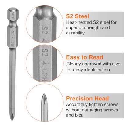 HARFINGTON 5pcs #1 Phillips Screwdriver Bit PH1 1/4" Hex Shank 3.15" (80mm) Long Magnetic S2 Steel Industrial Grade Screw Driver Bit Cross Head Electric Drill Bits 0.157" (4mm) Rod - size: PH1 x 80mm x 4mm