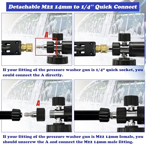 Tool Daily Pressure Washer Foam Cannon with Dual-Connector Accessory | Power Washer Double Tip Attachment For Soap Cannon, 5 Pressure Washer Sprayer Nozzles, 1/4" Quick Connect - size: 1 L