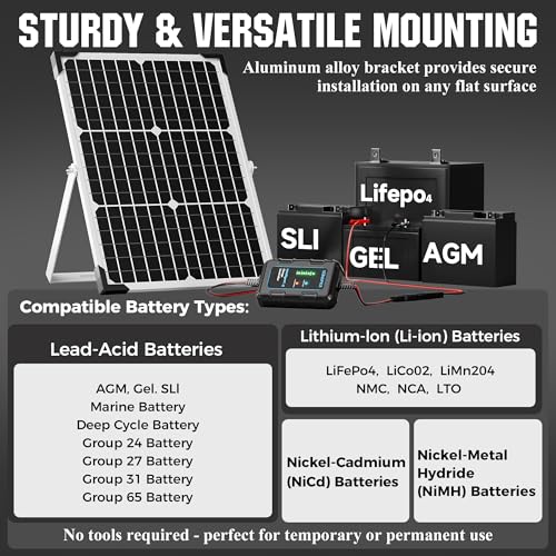 SUNAPEX 30W Solar Battery Charger 12V Solar Panel Kit with Smart Controller | IP67 Waterproof, Aluminum Solar Trickle Charger Maintainer,Adjustable Mount Bracket for RV,Boat,Car,Motorcycle - size: 30W - Standard