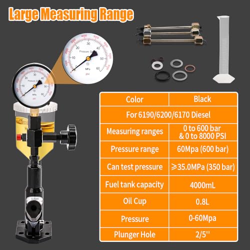 600Bar 8700PSI Diesel Fuel Injector Tester Kit, Diesel Injector Nozzle Tester for Adjust Injector Nozzle Pressure and Testing Diesel Injector Nozzle Pop Pressure Tester with Dual Scale Gauge