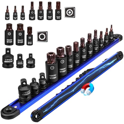 Triple-Square Spline Bit Socket Set: 13-Piece Socket Set with Magnetic Socket Rail Organizer, 1/4,3/8,1/2-inch Drive M4-M18 12 Point Bit Socket Set for Garages Workshops - style: 13PCS Triple Square M4–M18