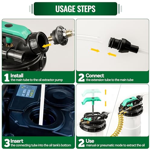 9.5 L/2.5 Gallon Oil Extractor Pump Pneumatic/Manual, Fluid Extractor Oil Change Pump Extractor with 5 Tubes and A Brake Bleeding Hose for Automotive, Boats - size: 9.5L