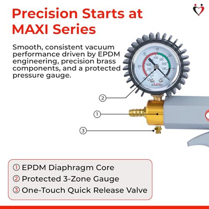LeLuv Maxi Vacuum Pump - Manual Hand Vacuum (0-30 Hg, 0-760 mmHg) with Ergonomic Nylon Handle, Release Valve, & Rubber Protected Pressure Gauge (1/8" NPT), Compatible with LeLuv Pump Series - Grey - color: Grey