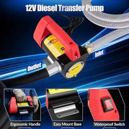 12V DC Diesel Transfer Pump Kit, Loksun 11.9 GPM Electric Fuel Pump with Nozzle & Hoses for Transferring Diesel, Kerosene, Machine and Transformer Oil