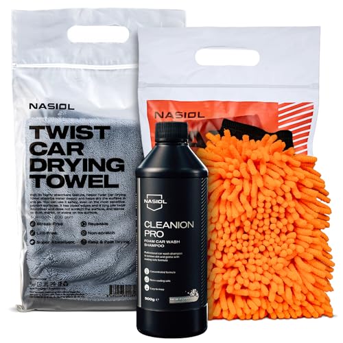 Nasiol Car Washing Set-Car Wash Shampoo, Car Drying Towel, Car Wash Mitt-Up to 25 Washes