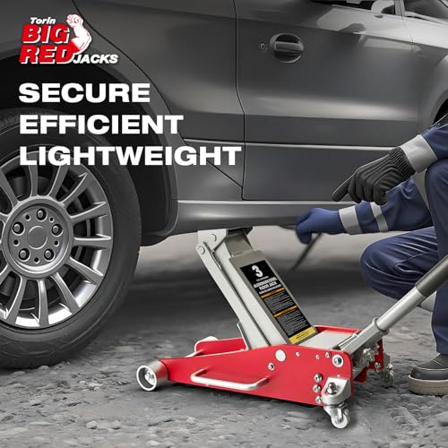 Big RED 3 Ton Low Profile Aluminum/Steel Racing Floor Jack with Dual Piston Quick Lift Pump, 6000 lb Capacity, Lift Range 3.94"-18.31", SUV & Truck Compatible, Red - style: Aluminum/Steel