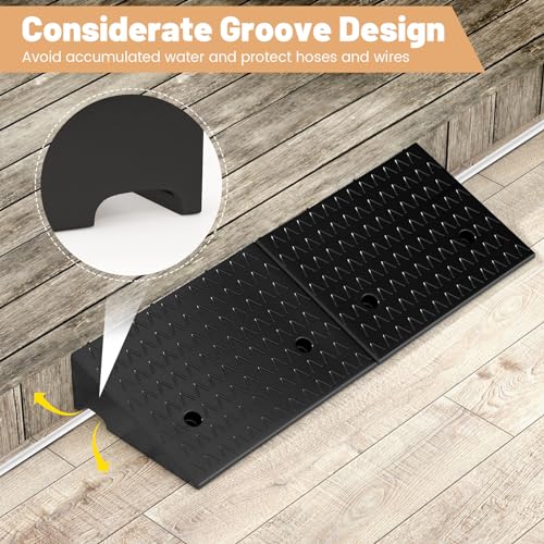 Curb Ramp 2 Pack, 5" Raised Height Rubber Threshold Ramps Set w/Predrilled Holes & 4 Expansion Bolts, 6800 lbs Max Load, Anti-Slip Driveway Ramps for Car, Motorcycle, Wheelchairs, Scooters