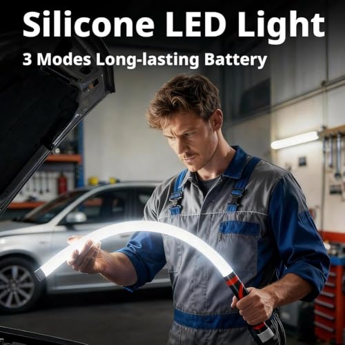 28.7'' Bendable Led Flashlight Stick - 800 Lumens Flexible Led Work Light Rechargeable, with 360° Flexible Neck, 3 Light Modes, Waterproof for Car Repairs, Inspections in Tight Spaces