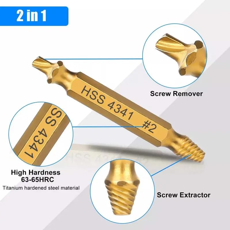 JIAOLUIOLI Damaged Screw Extractor Set, 6PCS Stripped Bolts Extractor Kit, Easy Removal of Rusty & Broken Drill Bits, Drill Bit Bolt Remover and Extractor, Broken Stripped Screw Extractor (Gold)