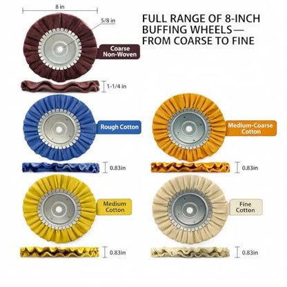 8" Airway Buffing Wheel, 10Pcs Aluminum Wheel Polishing Kit in Diameter 5/8 inch Arbor Hole, Polishing Compound and Aluminum Metal Polishing Wheel Kit for Angle Grinder Mirror Finish