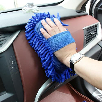 Microfiber Car Wash Sponge, Scratch-Free Vehicle Washing Mitt with Chenille & Mesh Sides, Highly Absorbent Sponge Lint-Free Cleaning Tool for Car Washing & Detailing (Blue) - color: Blue