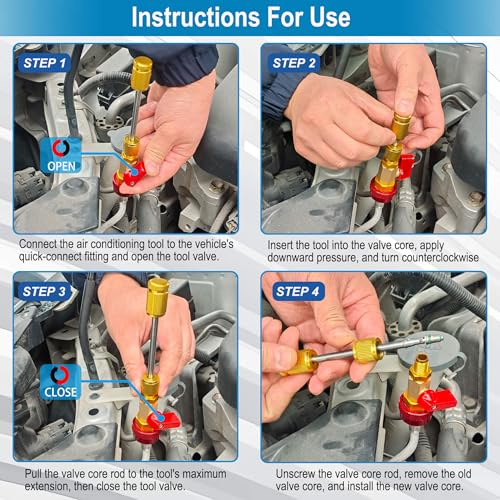 R134A Valve Core Remover Installer Tool Set, AC Schrader Valve Removal Tool.Designed for Leak-Free Replacement of Valve cores in Automotive AC Systems