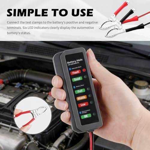 12V Battery and Alternator Tester Automotive,Easy to Use Car Battery Tester with LED Indication,Analyzer to Check Car Batteries Load Testers for SUVs,Trucks,Motorcycles