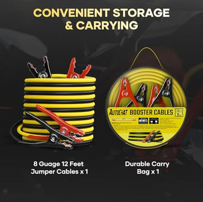 Jumper Cables for Car Battery, 8 Gauge 12 Feet Automotive Booster Cables, for Jump Starting Dead or Weak Batteries with Carry Bag - size: 8 Gauge 12 FT