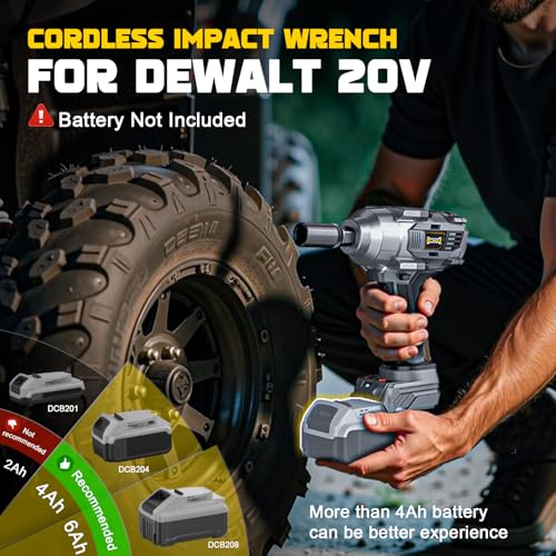 DIYtoolifz Cordless Impact Wrench 3/8” Compatible with Dewalt 20v Battery: 600 Ft-lbs High Torque Impact Driver, 3100RPM Brushless Electric Impact Gun with 4-Mode Speed, LED Light(Bare Tool) - size: 600ft-lbs, style: Compatible with Dewalt 20v Battery (Ba