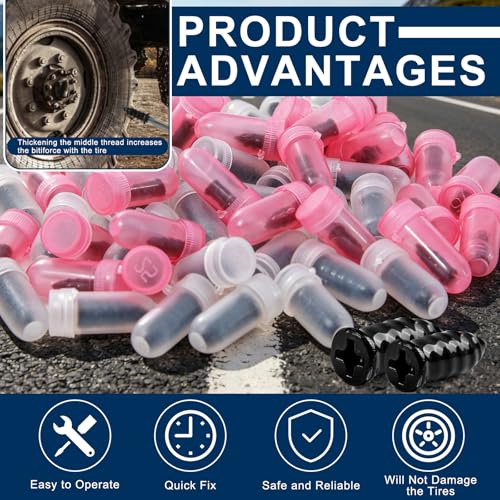 30 Pcs Tire Repair Rubber Nail, Tire Repair Nail Tire Repair Rubber Screws Fast Tool Self-Service Tire Repair Nail Vacuum Tire Repair Rubber Nail, Suitable for Car Motorcycle Jeep Tire Puncture Repair - color: 30 Pcs