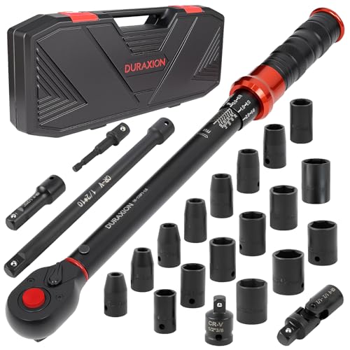 23PCS 1/2-Inch Drive Torque Wrench Set, 10-170FT.LB/13.6-230.5Nm, Click Torque Wrench with Sockets, 72-Tooth Dual-Range, ±3% Precision Adjustable Torque Wrenches for Cart, Motorcycle, Lug Nut - size: 1/2" 10-170 FT.LB, style: 23PCS