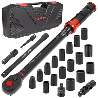 23PCS 1/2-Inch Drive Torque Wrench Set, 10-170FT.LB/13.6-230.5Nm, Click Torque Wrench with Sockets, 72-Tooth Dual-Range, ±3% Precision Adjustable Torque Wrenches for Cart, Motorcycle, Lug Nut - size: 1/2" 10-170 FT.LB, style: 23PCS