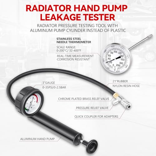 Auto Dynasty Coolant Radiator Pressure Tester Kit with Radiator Adapter Automotive Cooling System Water Tank Leak Tool for Leak Testing Car Van SUV Truck - size: Coolant Pressure Tester Set