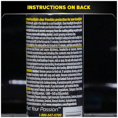 Meguiar's Keep Clear Headlight Coating, Maintain Like-New Clarity of Your Headlights with an Easy-to-Use Formula and UV Protection that Lasts All Year Long, 4 Ounce Aerosol - size: 1 Count (Pack of 1)