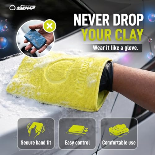 Nanoskin AUTOSCRUB 6" Surface Prep Mitt - Medium Grade Pro Kit - Patented Clay Bar Replacement Tool to Remove Embedded Contaminants Before Wax & Coating | for Painted Surface, Glass, Plastic, etc.