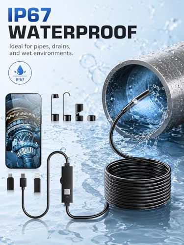 Endoscope Camera with Light,1920P HD Borescope with 8 Adjustable LED Lights, IP67 Waterproof 16.5FT Semi-Rigid Snake Camera, Snake Cord Inspection Camera for iPhone, iPad and Android Phone-5M