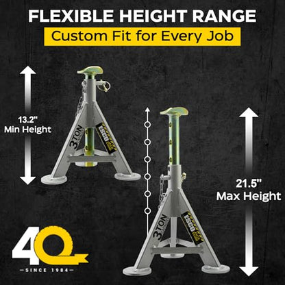 ESCO 3 Ton Performance Axle Jack Stands, Auto Car Truck 4x4 Off Road, 1 Pair, Grey (10497 Pair) - style: 3 Ton - Axle Top