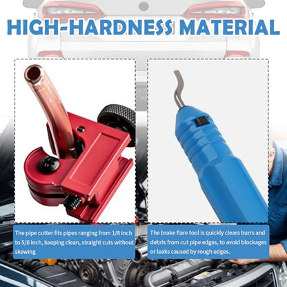 2026 Upgraded Brake Line Flaring Tool Kit,Professional Double & Single Brake Flare Tool Kit with 7 Adapters & Cutter/De-Burrer,Portable Brakes Line Repair Kits for Most Vehicles