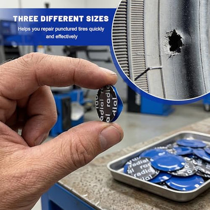 34 PCS Tire Patch Roller Kit, 35mm 43mm 58mm Auto Tire Tube Patches Kit with Roller & Scraper, Portable Wheel Repair Stitcher Tool for Car Truck Motorcycle Bike Grinding