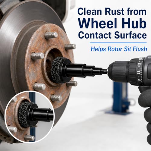 Wheel Hub Resurfacing Kit, Hub Cleaning Tool, Wheel Stud Cleaner | 6 Grinding Pads for Brake Rotor Rust Removal; Fits Power Drill and 1/2" Impact Wrench for Automotive Maintenance