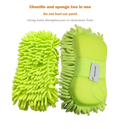 Scratch Free Chenille Microfiber Wash Mitt Car Wash Sponge for SUVs Boats - color: 2 Pack Green