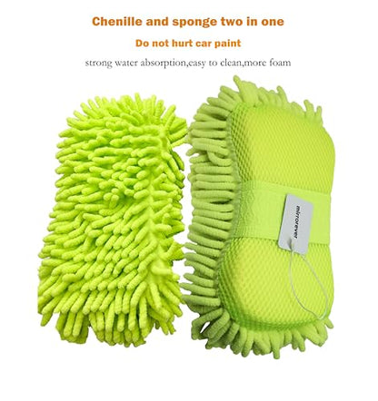 Scratch Free Chenille Microfiber Wash Mitt Car Wash Sponge for SUVs Boats - color: 2 Pack Green