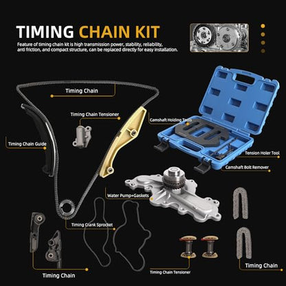 3.5 Timing Chain Kit with Water Pump + Camshaft Holding Tool with Timing Alignment Holder Tool Kit 2011-2019 Fit for Ford Edge/Explorer/Flex/Taurus/Mustang 3.5L 3.7L V6 BL3Z-6268-A 303-124