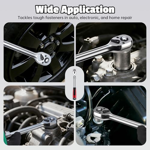 3-Piece Extendable Ratchet Wrench Set, 1/4", 3/8", 1/2" Drive, 72-Tooth Quick-Release Reversible Socket Wrench, Chrome-Plated & Polished, Heavy-Duty Mechanics Tool Set with Storage Tray