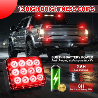 2PCS Red Magnetic Cube Strobe Lights | Rechargeable, Portable High-Visibility Emergency Beacons, Multi-Mode & Waterproof, For Trucks Vans Vehicles