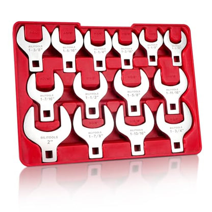 BILITOOLS 14PCS 1/2" Drive Jumbo Crows Foot Wrench Set, SAE | Big Crowfoot Wrench Set (1-1/16"-2") SAE. CR-V Steel, Mirror Chrome Finish. Fits 1/2" Drive Ratchets. - style: Sae, 1-1/16" - 2"