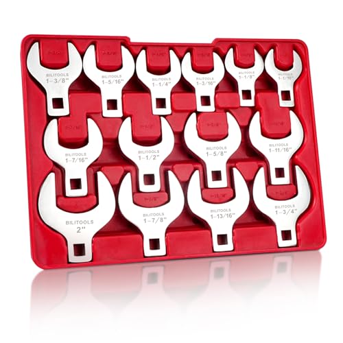 BILITOOLS 14PCS 1/2" Drive Jumbo Crows Foot Wrench Set, SAE | Big Crowfoot Wrench Set (1-1/16"-2") SAE. CR-V Steel, Mirror Chrome Finish. Fits 1/2" Drive Ratchets. - style: Sae, 1-1/16" - 2"