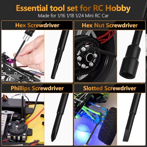 7PCS RC Car Tool Kit Short Handle Hex Screwdriver Nut Set W/Hex 1.5/2.0/2.5mm/4.0BOX/5.5BOX & Phillips & Slotted Screwdriver Fit for 1/18 1/24 Mini Crawler Car TRX4M SCX24 FCX24