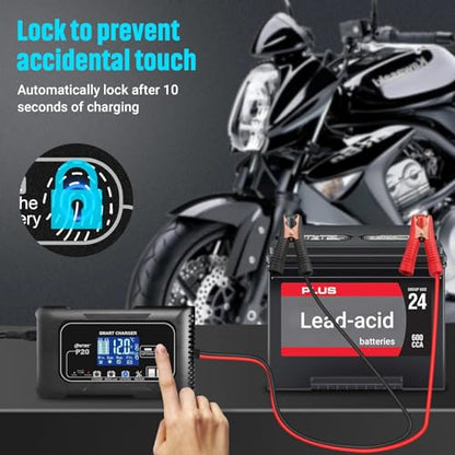 20 Amp Lithium Battery Charger 12V 24V LiFePO4 Battery Charger, Trickle Charger for Car Battery Motorcycle Lawn Mower Marine Boat, Battery Maintainer for Lead Acid (AGM/Gel/SLA...)