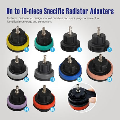 18pcs Universal Radiator Pressure Tester Kit, Coolant Vacuum Refill kit，Coolant Pressure Tester Kit with Manual Pump and Color-Coded Test Caps (Blue) - color: blue
