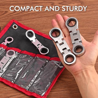 Stubby Wrenches Set, 72-Tooth Flex Head Ratcheting Wrench Set, Compact Double Box End Ratchet Wrench Metric 8-19mm 5 Pieces for Tight Spaces - style: Metric