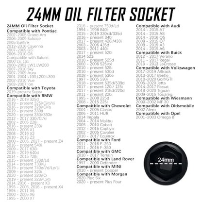 7PCS Oil Filter Sockets with 3/8" Drive,Gear wrench Oil Filter Socket Set Includes 38mm/36mm/32mm/30mm/29mm/27mm/24mm,Car Accessories Compatible with BMW/Ford/GMC/Chevrolet