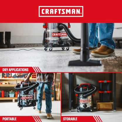 CRAFTSMAN CMXEVBE17155 10 Gallon 6.0 Peak HP Stainless Steel Wet Dry Vac