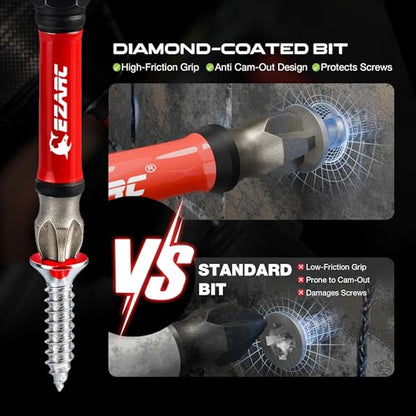 EZARC Diamond Tip Screwdriver Bit Set, Anti-Slip Magnetic 2-9/16"(65mm) Torx Phillips Pozidriv Slotted Bits, S2 Alloy Steel, 1/4" Hex Shank for Impact Driver & Power Drill, 10-Piece