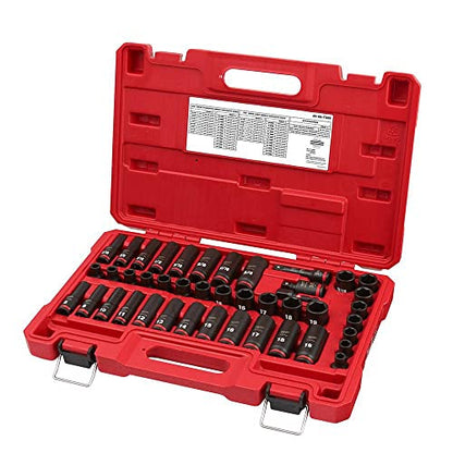 Milwaukee 43PC Shockwave Impact Duty 3/8" Drive SAE & Metric Deep 6 Point Socket Set with Accessories