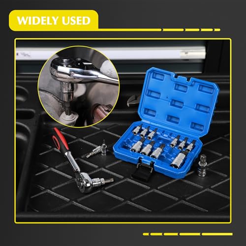 EMENTOL 14PCS Torx Bit Socket Set, CR-V, S2 Steel, 1/4", 3/8" and 1/2" Drive Star Bit Socket Set, T6 - T60 - size: 14PCS Standard Torx Bit Socket Set (T6-T60)