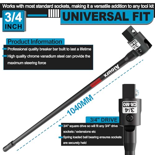 3/4” Drive 41 Inch Breaker Bar, Heavy Duty Head, Premium Chromium-Molybdenum Steel, Laser Etched Marking, for Vehicle Maintenance and Repair, DIY Processing Manufacturing - size: 3/4" 41-inch